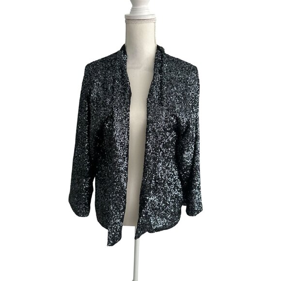 GAP Black Sequin Swing Jacket Blazer Size Medium - Picture 2 of 9